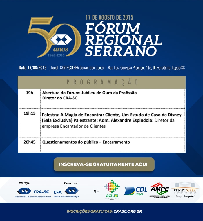 Conselho Regional de Administração de Santa Catarina realizará um Fórum Regional Serrano em Lages