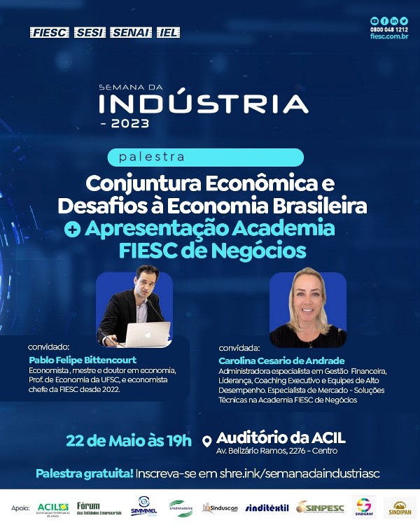 Economista chefe da Fiesc fará palestra na ACIL sobre a atual conjuntura econômica e desafios à economia brasileira